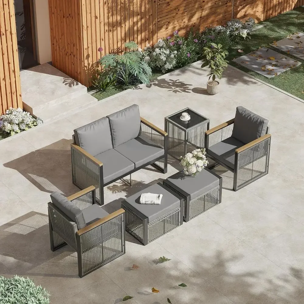 Outdoor Furniture Grey - 6-местный серый комплект садовой мебели с