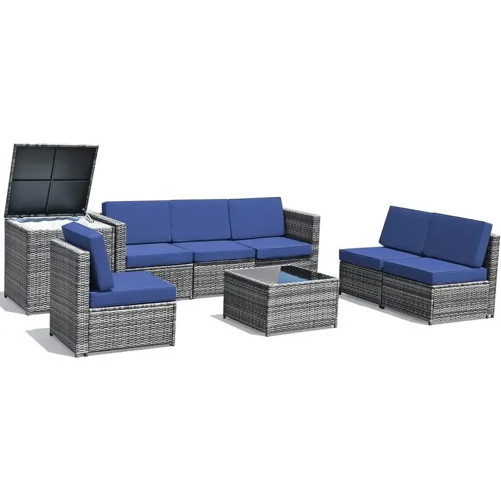 Outdoor Furniture With Storage For Cushions - 8-предметный комплект садовой мебели из искусственного