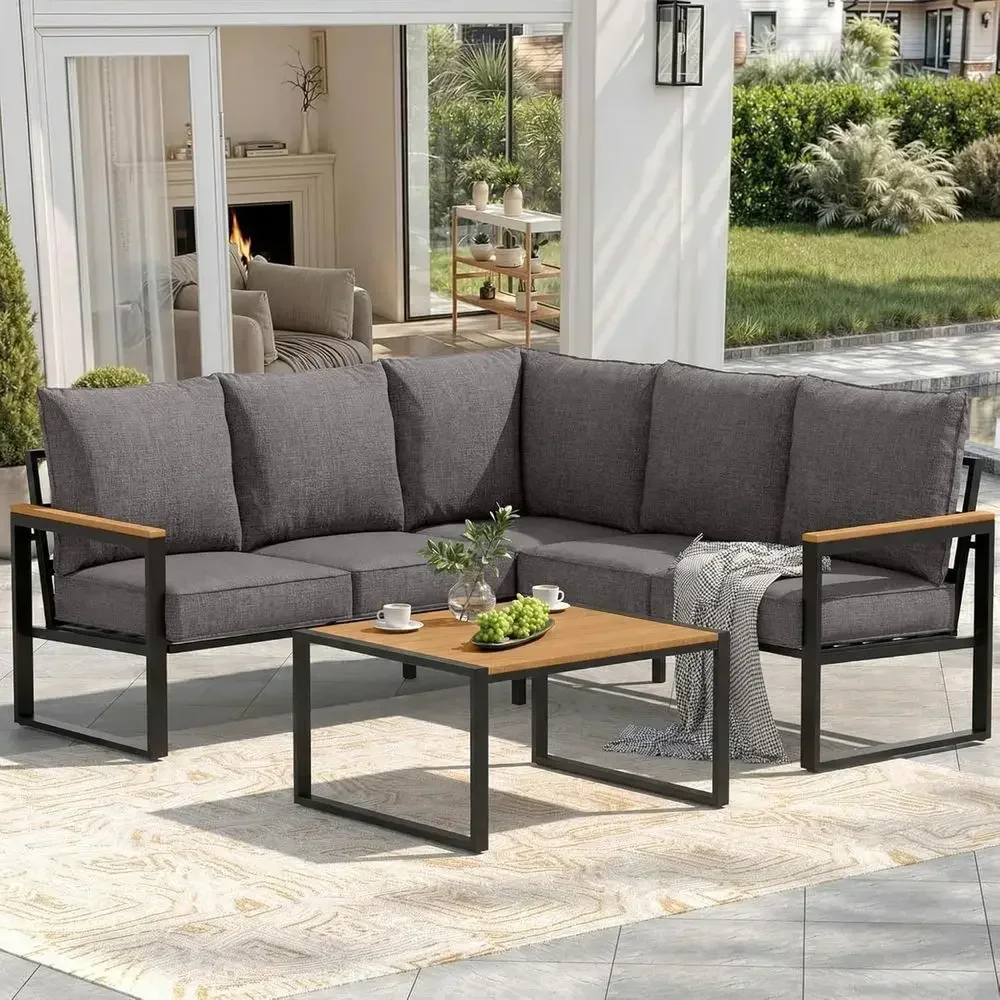Outdoor Furniture Grey - 6-местный уличный угловой диван с боковым