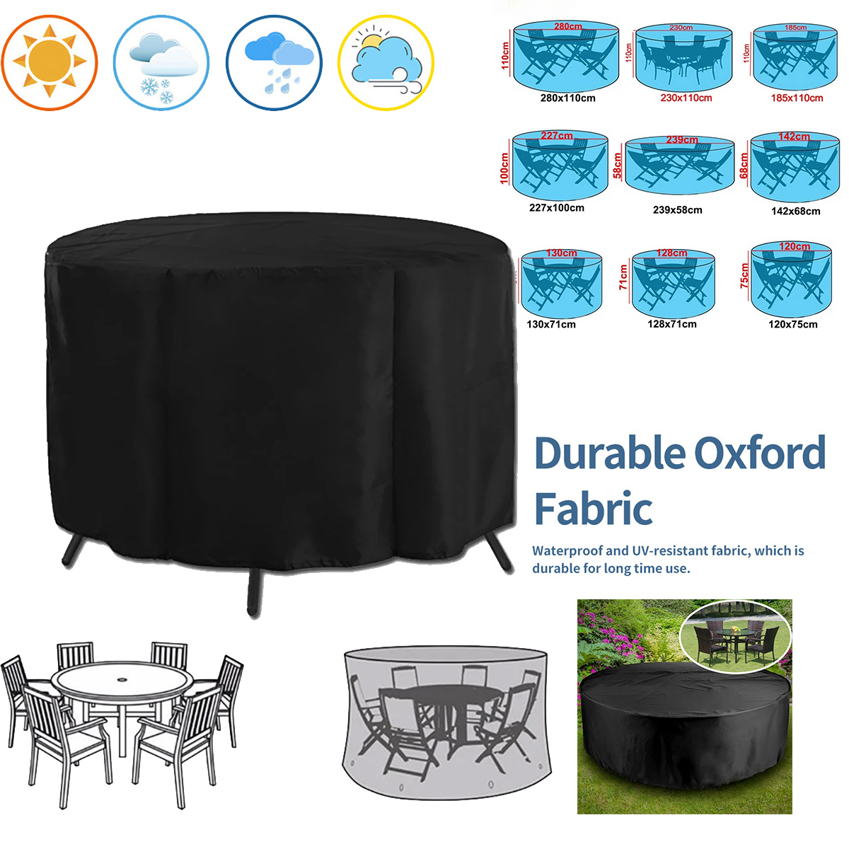 Outdoor Furniture Varnish - Круглый чехол для садовой мебели, водонепроницаемый,