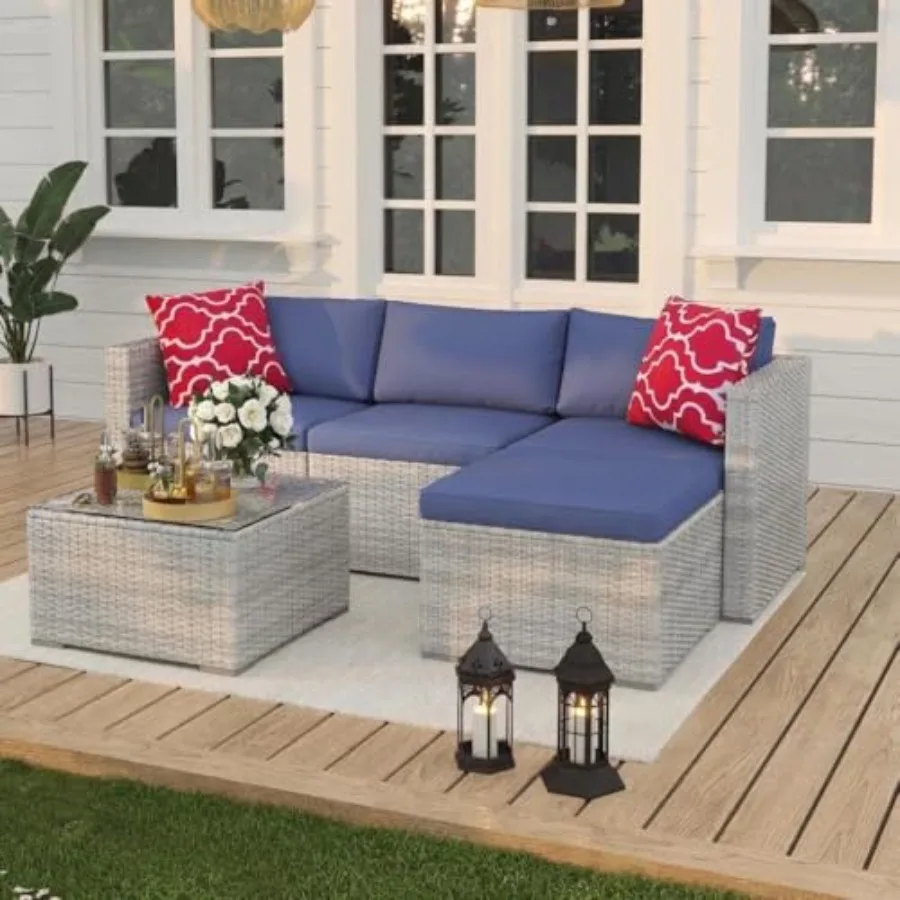 Outdoor Furniture Grey - 5-местный комплект плетеной мебели для патио,