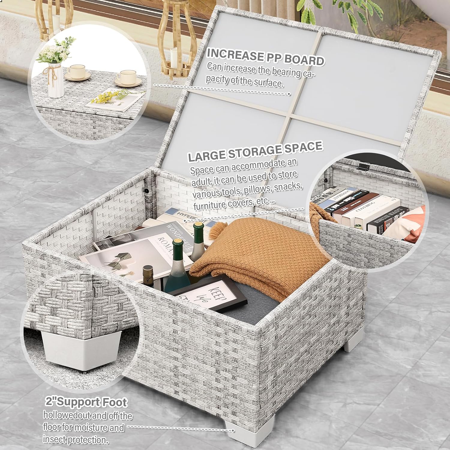 Outdoor Furniture With Storage For Cushions - Серый комплект садовой мебели из искусственного
