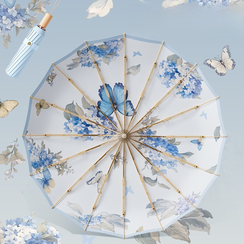Parasol Umbrella Large - Винтажный 16-реберный зонт, большой складной зонт