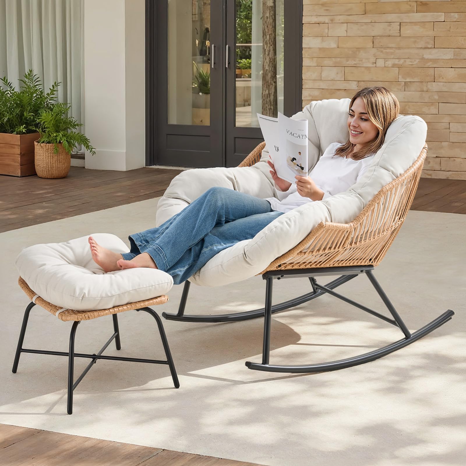 Серое плетеное кресло-качалка  – обзор и цена Outdoor Furniture Grey