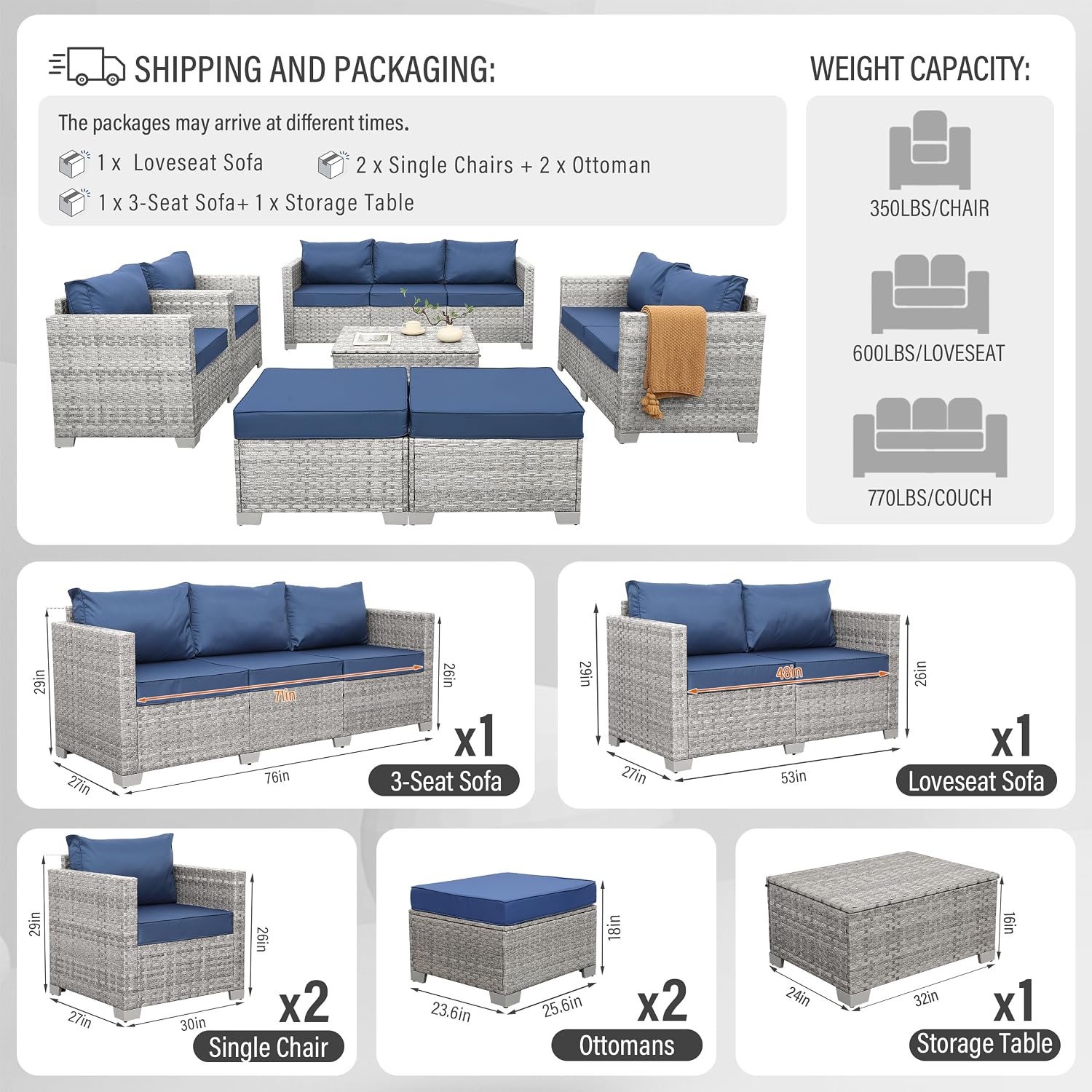Серый комплект садовой мебели  – обзор и цена Outdoor Furniture With Storage For Cushions