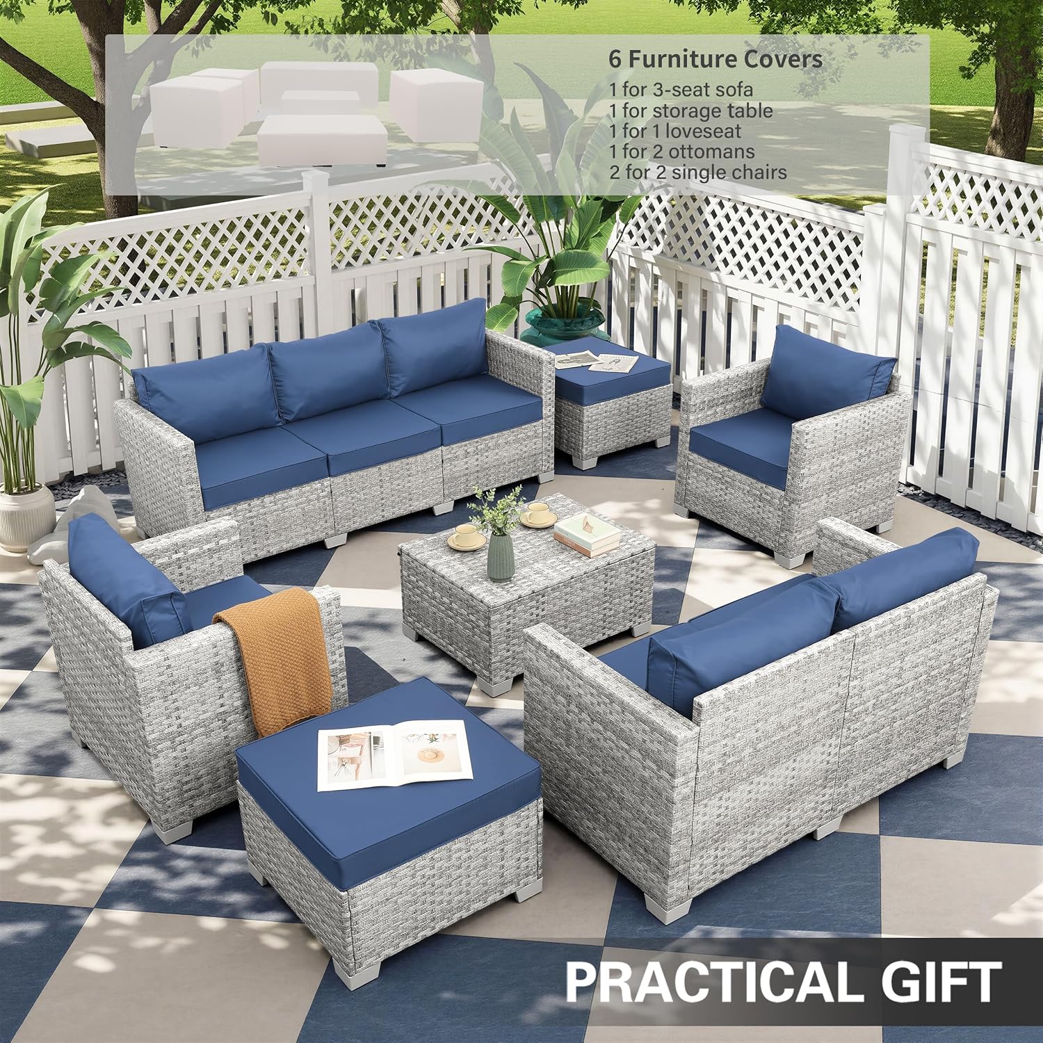 Серый комплект садовой мебели  – обзор и цена Outdoor Furniture With Storage For Cushions
